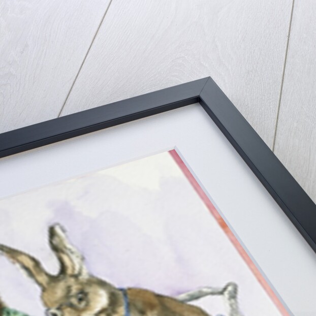 Illustration of a Girl Decorating Eggs with Giant Rabbit Family by Alexandra Day