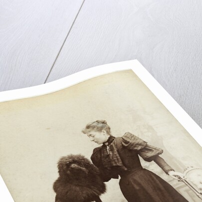 Albumen Print Card Showing Woman with a Black Miniature Poodle by Anonymous