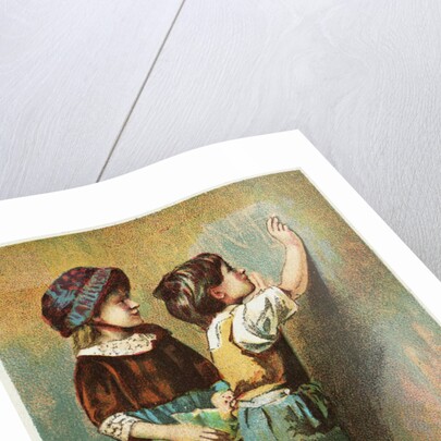 Trade Card Showing Children Writing on a Wall by Anonymous