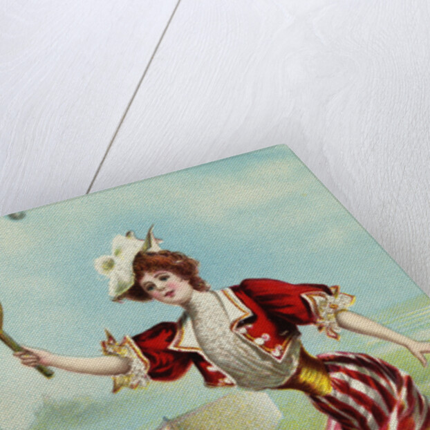 Postcard of a Well-Dressed Woman Playing Tennis by Anonymous