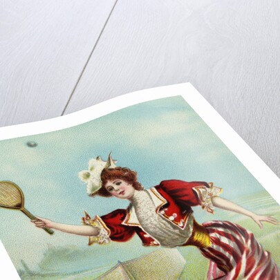 Postcard of a Well-Dressed Woman Playing Tennis by Anonymous