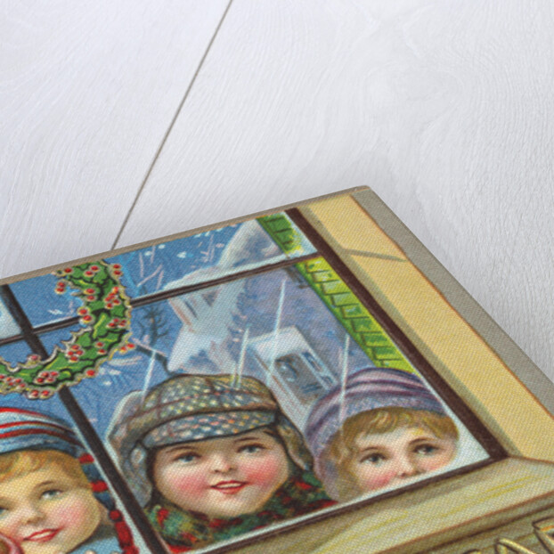A Happy New Year Postcard of Children Peeking Through a Window by Anonymous