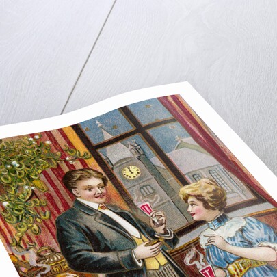 New Years Greetings Postcard with a Couple by Anonymous