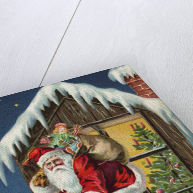 A Merry Christmas Postcard with Santa Claus on Roof by Anonymous