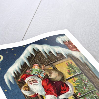 A Merry Christmas Postcard with Santa Claus on Roof by Anonymous