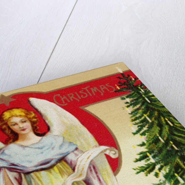 A Merry Christmas Postcard with Angel and Christmas Trees by Anonymous