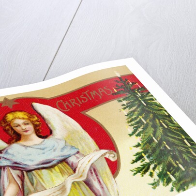 A Merry Christmas Postcard with Angel and Christmas Trees by Anonymous