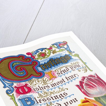 Greetings Postcard with Poem and Tulips by Anonymous