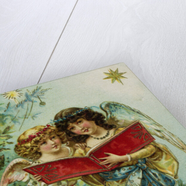 A Merry Christmas Postcard with Two Angels by Anonymous