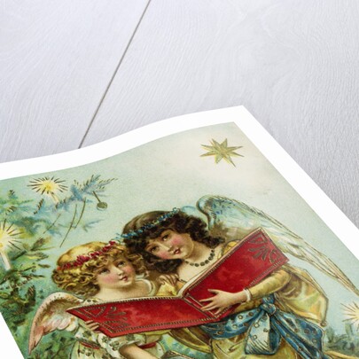 A Merry Christmas Postcard with Two Angels by Anonymous