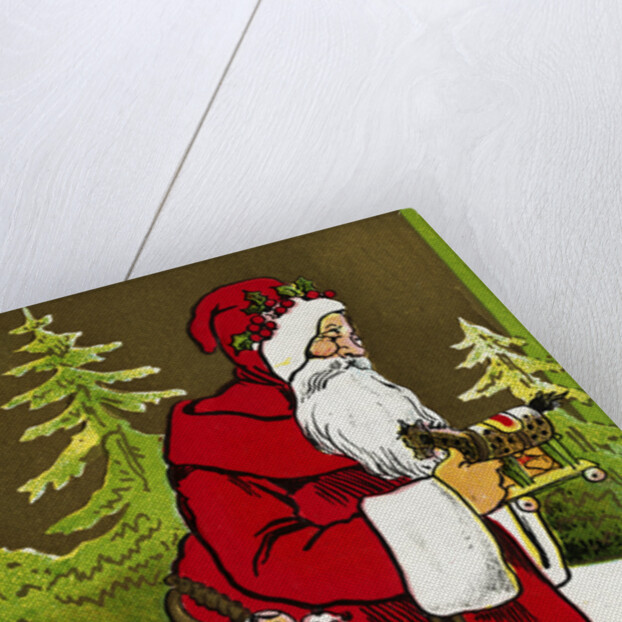A Merry Christmas Postcard with Santa Claus Holding a Toy by Anonymous