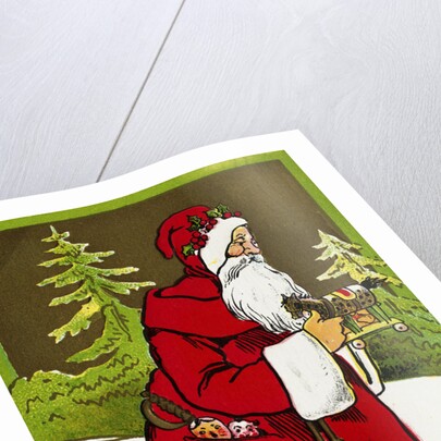 A Merry Christmas Postcard with Santa Claus Holding a Toy by Anonymous