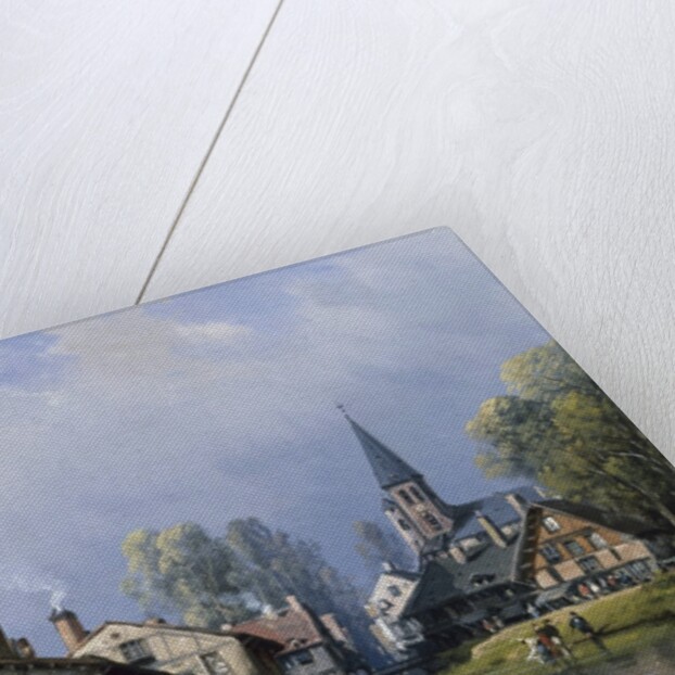 A Busy Riverside Village by Charles Euphrasie Kuwasseg