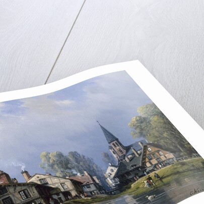 A Busy Riverside Village by Charles Euphrasie Kuwasseg