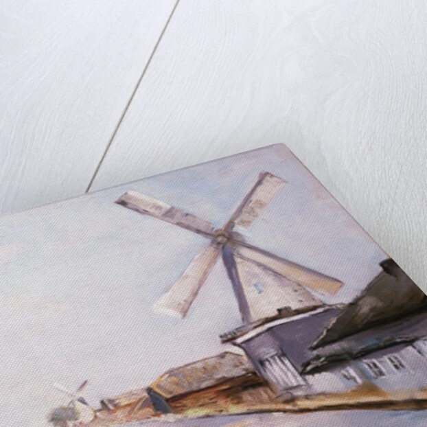 A Riverside Village with Windmills by Lesser Ury