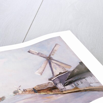 A Riverside Village with Windmills by Lesser Ury