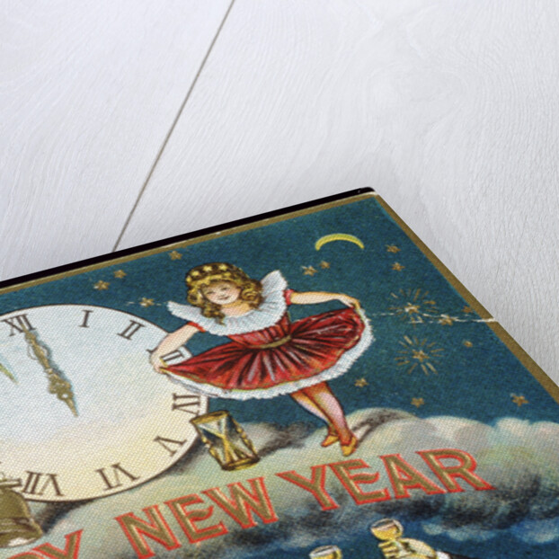 A Happy New Year Postcard with Father Time and a Young Girl by Anonymous