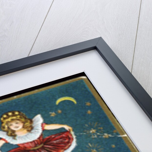 A Happy New Year Postcard with Father Time and a Young Girl by Anonymous