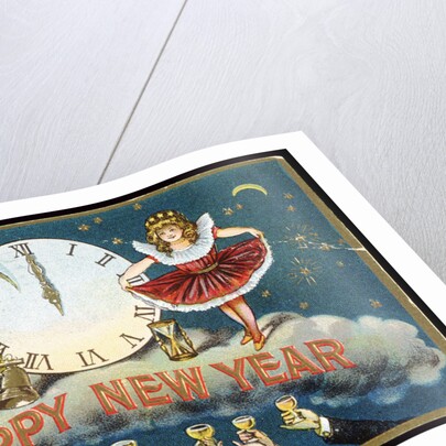 A Happy New Year Postcard with Father Time and a Young Girl by Anonymous
