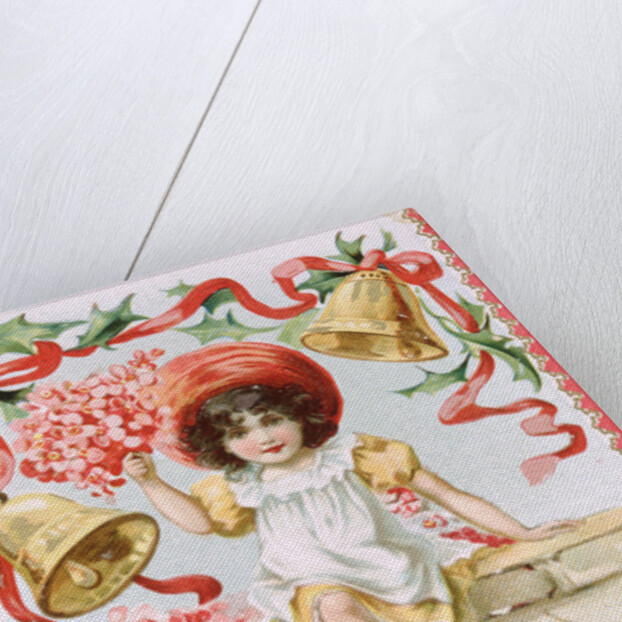 A Happy New Year Postcard with a Little Girl and Bells by Anonymous