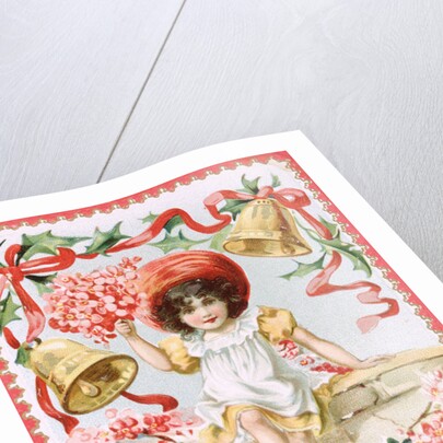 A Happy New Year Postcard with a Little Girl and Bells by Anonymous