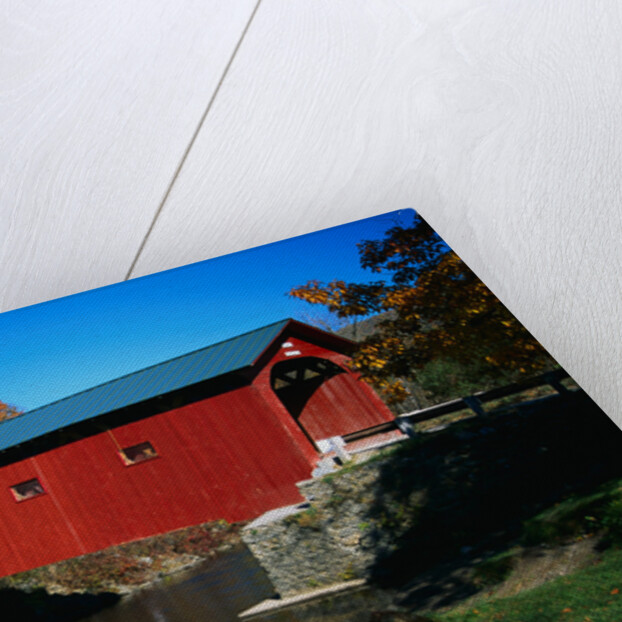 Red Covered Bridge on Rural Road by Anonymous