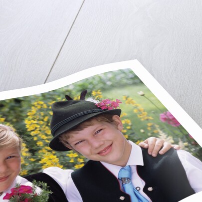 Two Bavarian Children Wear Traditional Dress by Anonymous