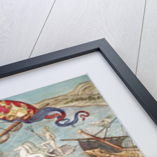 Engraving of Christopher Columbus Standing on His Ship by Anonymous