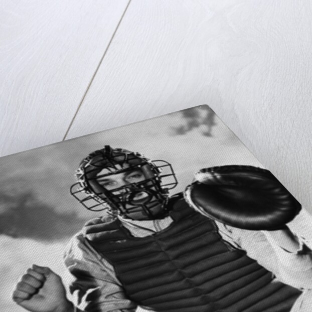 Baseball Catcher Awaiting the Ball by Anonymous