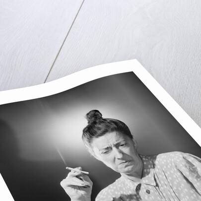 Woman with Top Knot Smoking by Anonymous