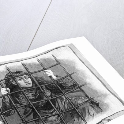 Insane Girl Behind Bars; Woodcut by Anonymous