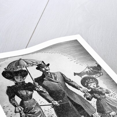 Woodcut; Fashionable Family On A Walk by Anonymous