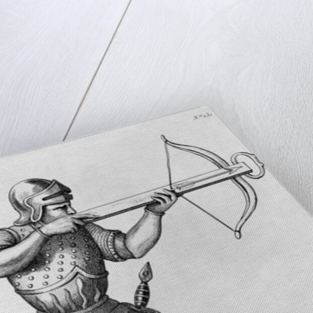 Engraving of a Knight Aiming a Crossbow by L. Massard
