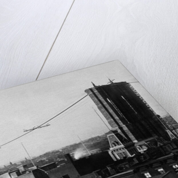 Brooklyn Bridge Under Construction by Anonymous