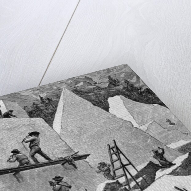 Illustration of Men Quarrying in Canyon by Anonymous