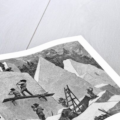 Illustration of Men Quarrying in Canyon by Anonymous
