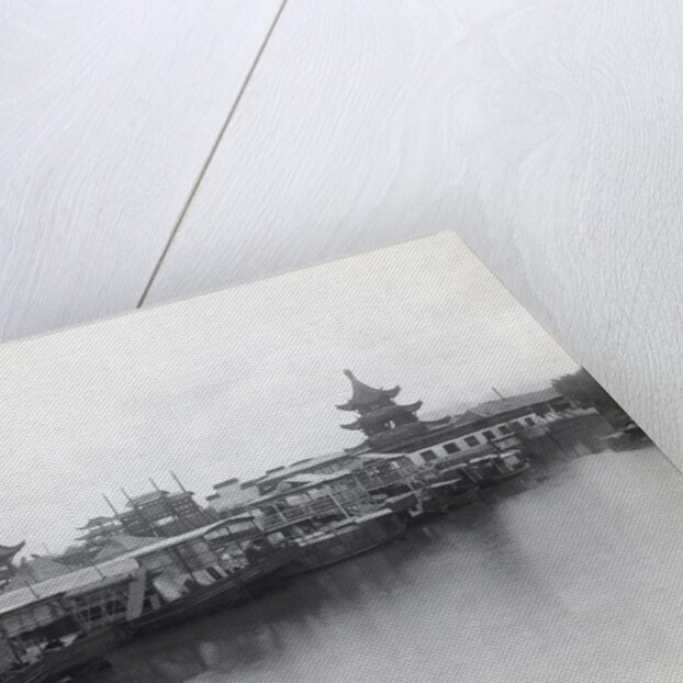 Boats On Canal W/Pagoda In Background by Anonymous