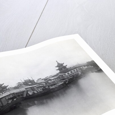 Boats On Canal W/Pagoda In Background by Anonymous