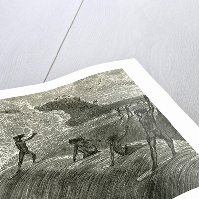 Illustration of Hawaiian Natives Surfing On High Wave by Anonymous