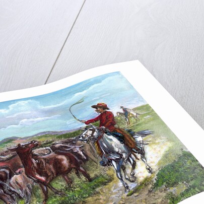 Engraving of Cowboys & Cattle by Frederick Remington
