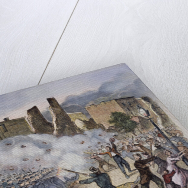 Provost Guards Attacking the Rioters Woodcut Color Print by Anonymous