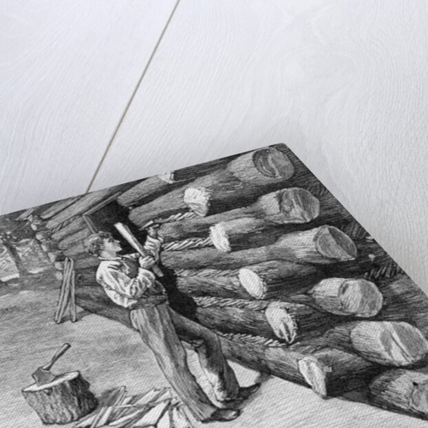 Man Working On Log Cabin Full Length by Anonymous