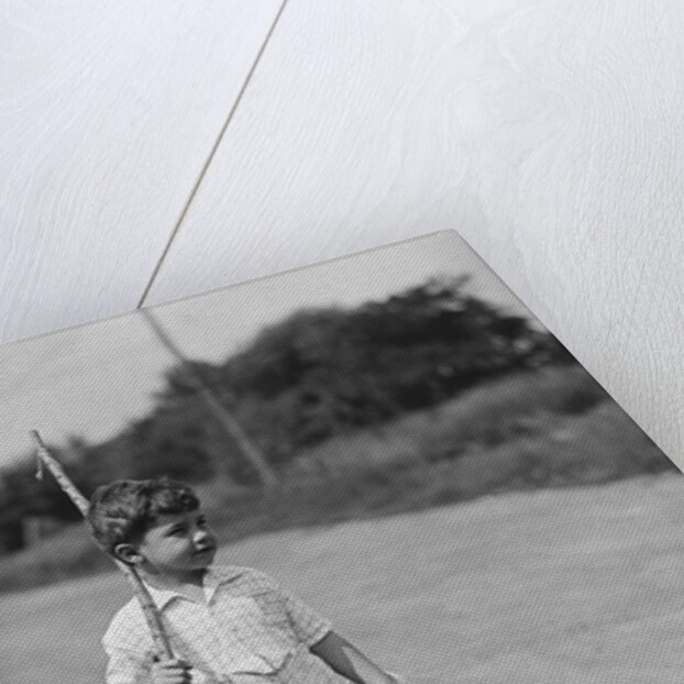 Boy Walking with Fishing Stick by Anonymous