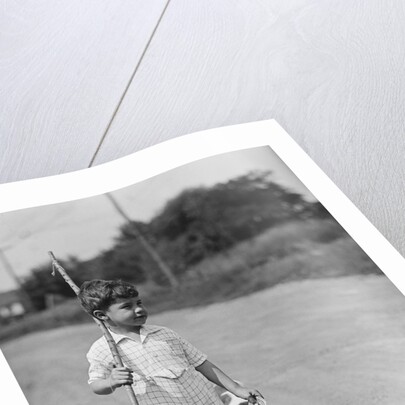 Boy Walking with Fishing Stick by Anonymous