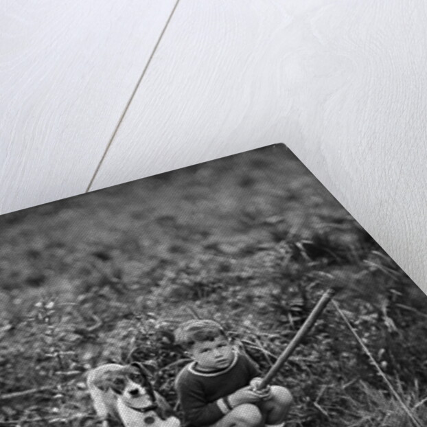 Boy with Dog Fishing by Anonymous