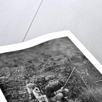 Boy with Dog Fishing by Anonymous