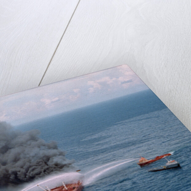 Fireboats Spraying Burning Mega Borg Tanker by Anonymous