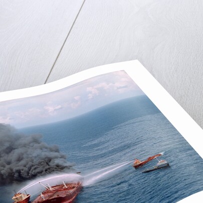 Fireboats Spraying Burning Mega Borg Tanker by Anonymous