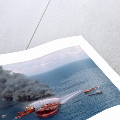 Fireboats Spraying Burning Mega Borg Tanker by Corbis