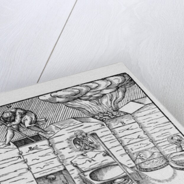 Engraving Of Men W/Lead Smelter Furnace by Anonymous